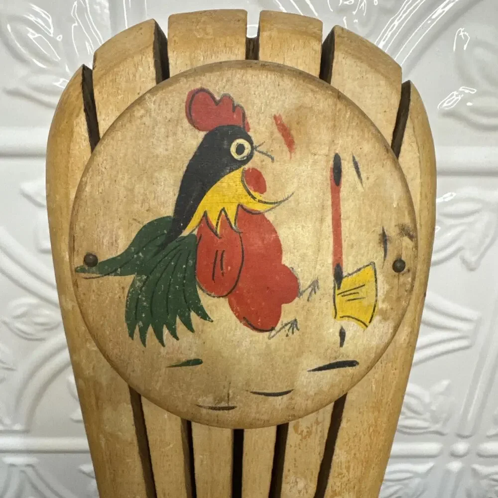 Vintage 1950s Wooden Rooster Hanging Knife Holder 5 Slots Wall Mounted